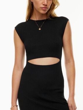 Aritzia Wilfred Sleeveless Black Cutout Ribbed Knit Mini Dress